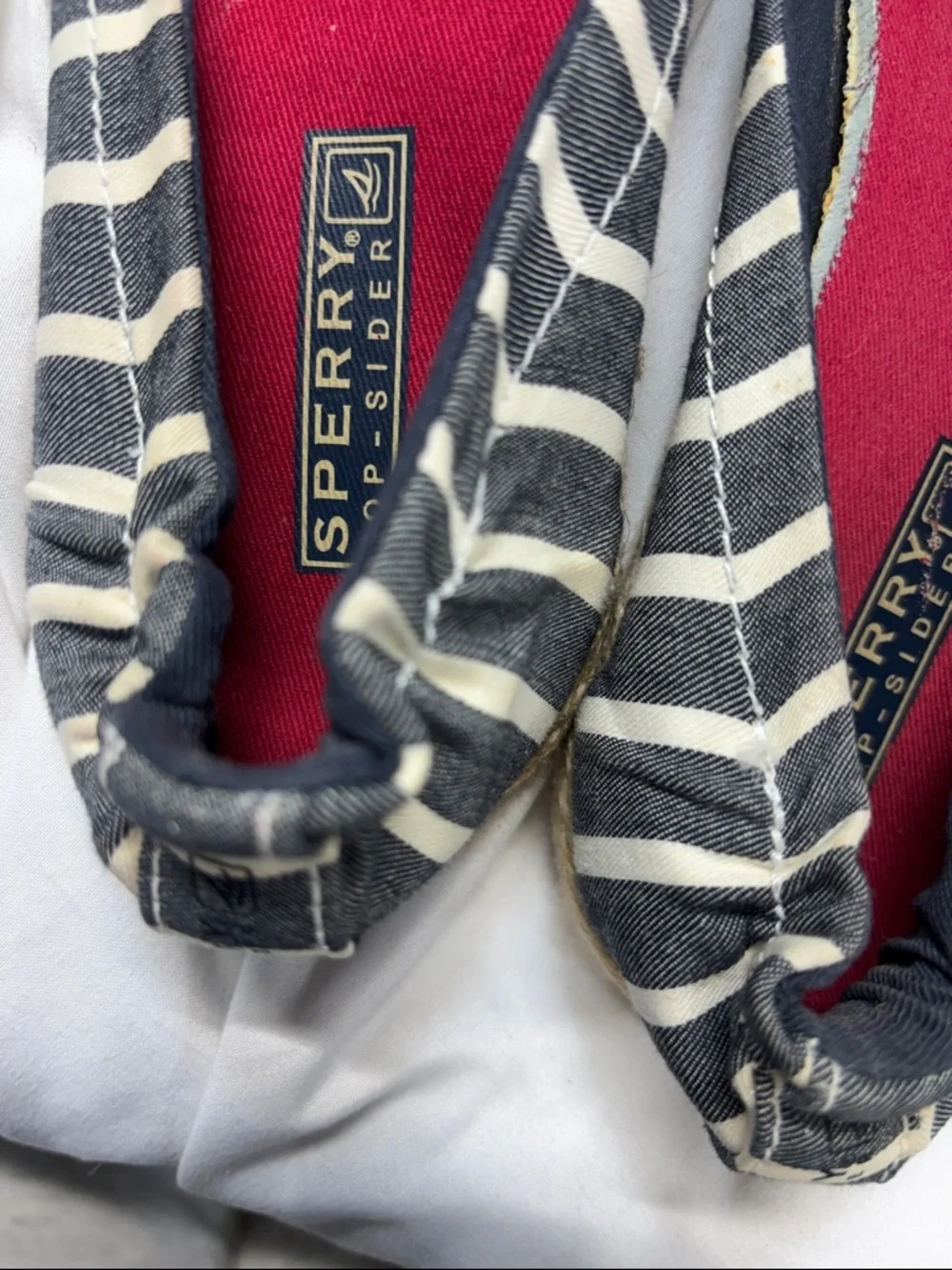 Sperry Navy & White Striped Espadrille Flats with Red Insole size 8